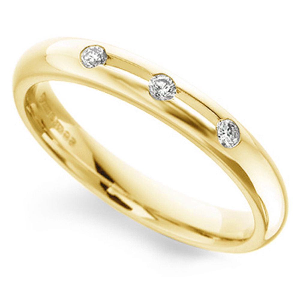 3 Stone Open Channel Set Diamond Wedding Ring In Yellow Gold