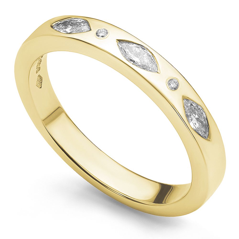 Marquise diamond wedding ring yellow gold