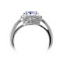 Blue Sapphire & Diamond Vintage Halo Ring Side View Blue Sapphire & Diamond Vintage Halo Ring Side View