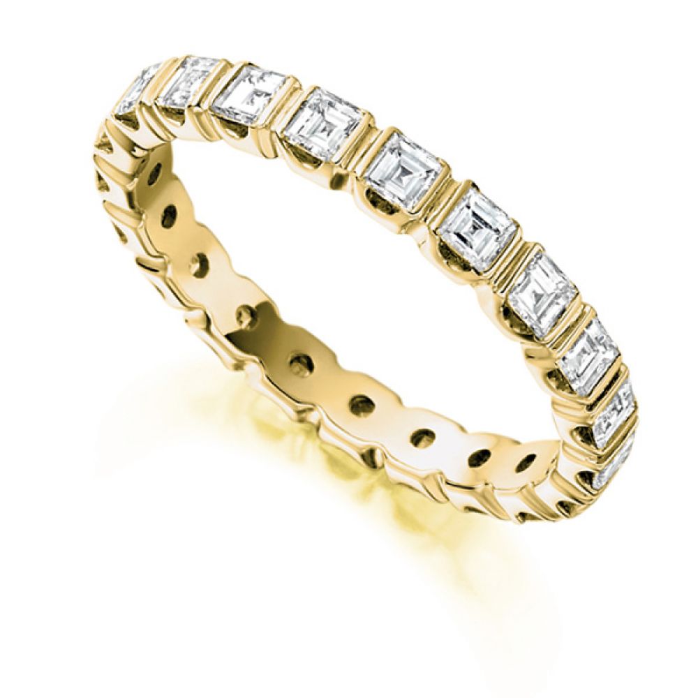 1.5 Carat Bar Set Carré Cut Full Diamond Eternity Ring In Yellow Gold