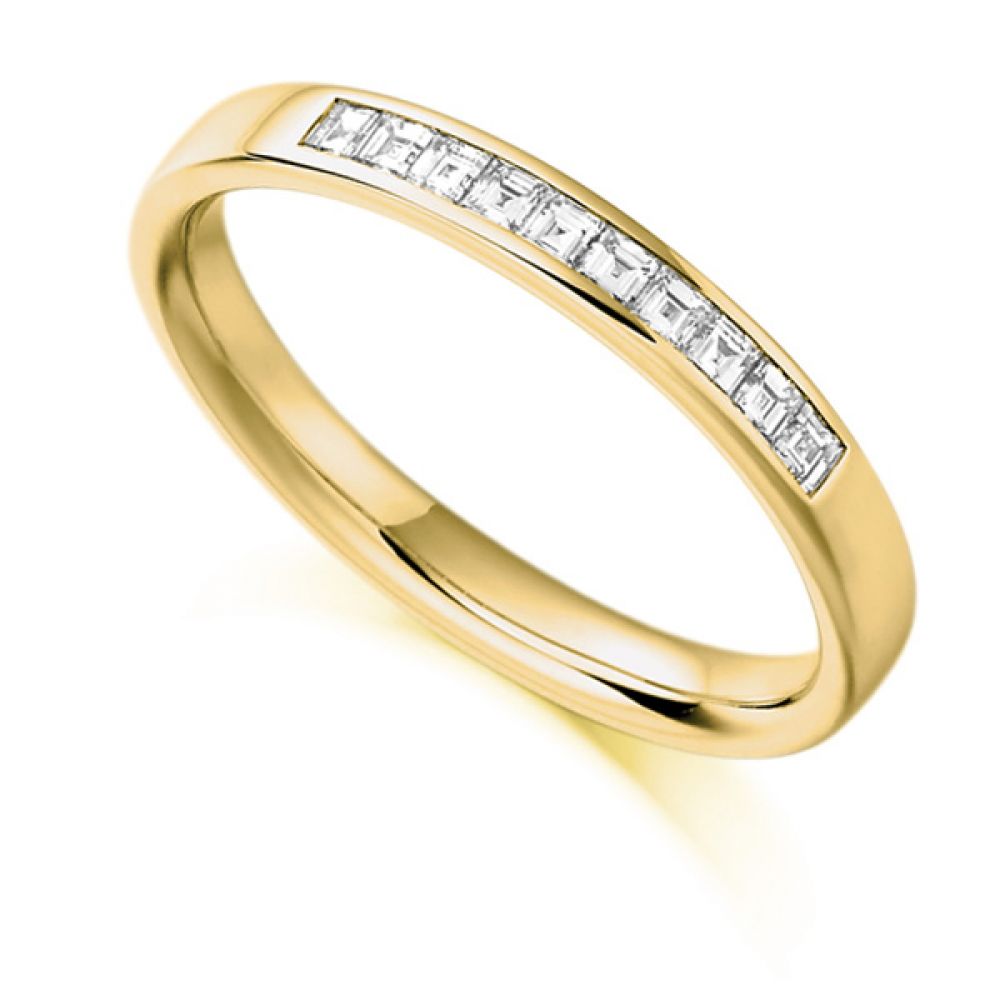 0.25cts Carré Cut Diamond Half Eternity Ring In Yellow Gold