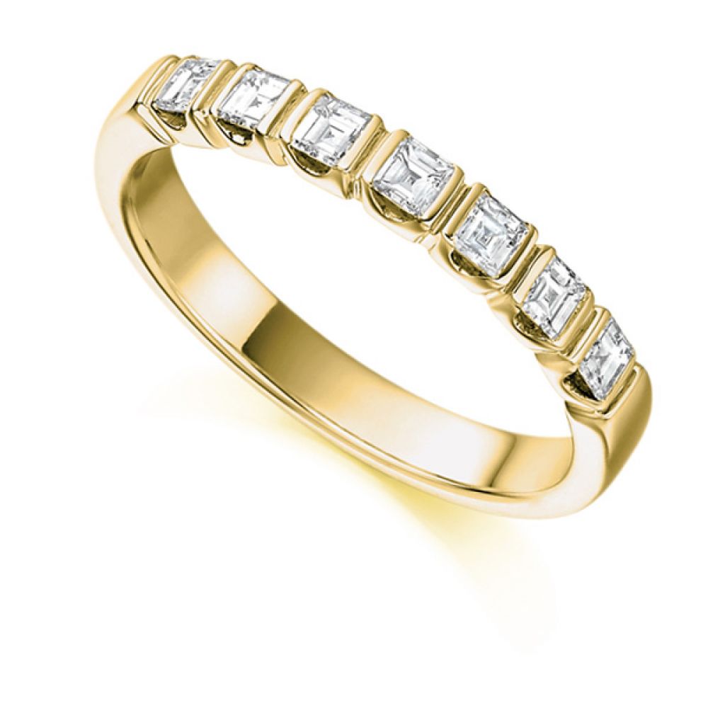 0.50cts Carre Cut Bar Set Diamond Half Eternity Ring In Yellow Gold 0.50cts Carre Cut Bar Set Diamond Half Eternity Ring In Yellow Gold