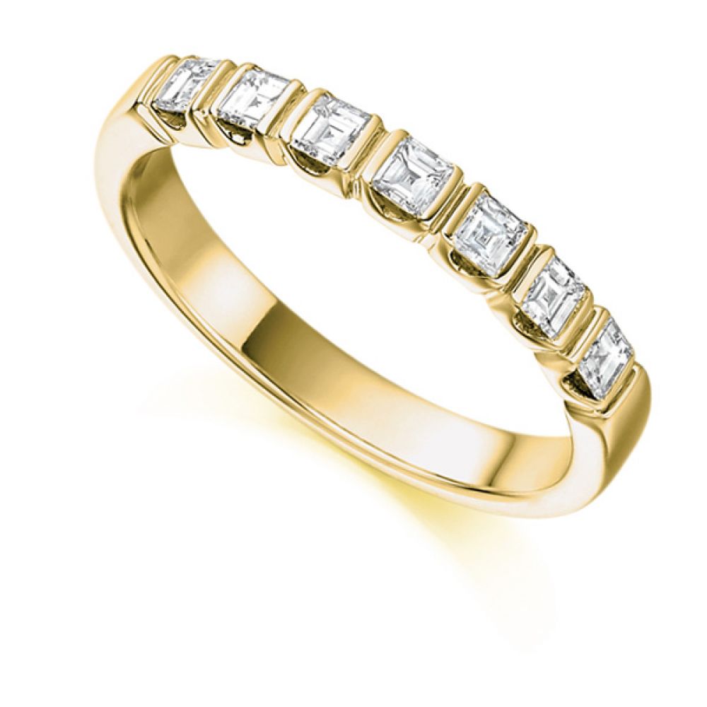 0.50cts Carre Cut Bar Set Diamond Half Eternity Ring In Yellow Gold