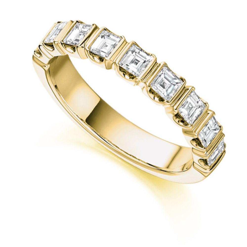 1 Carat Bar Set Square Diamond Half Eternity Ring In Yellow Gold