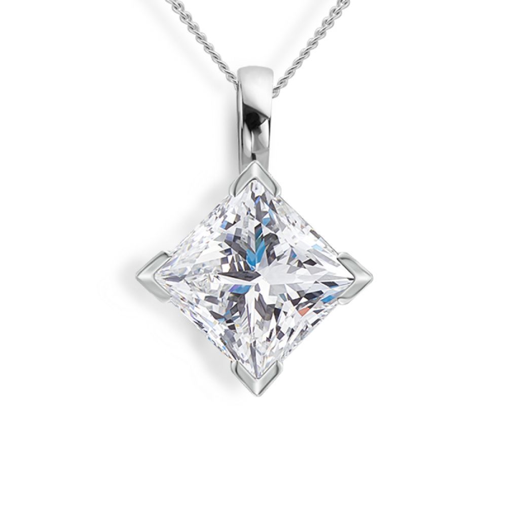 4 Square Claw Princess Diamond Pendant