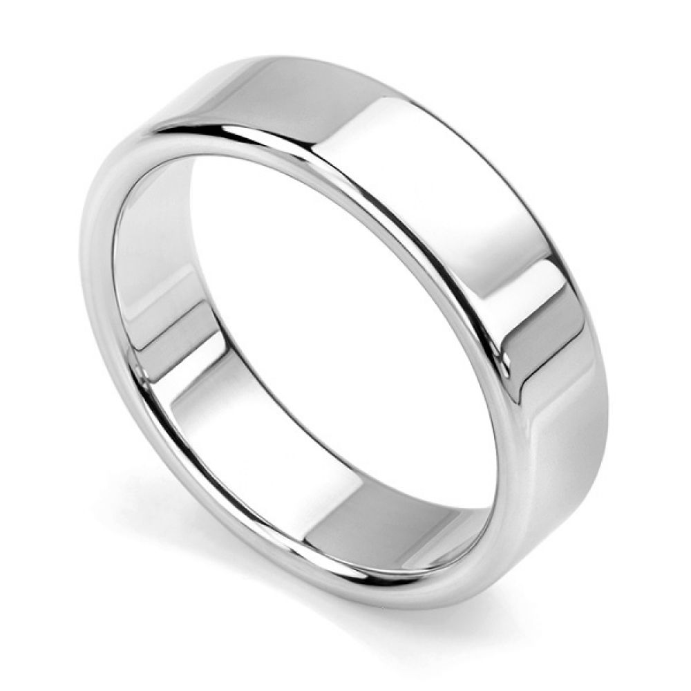 Rounded flat wedding ring white gold 6mm wide