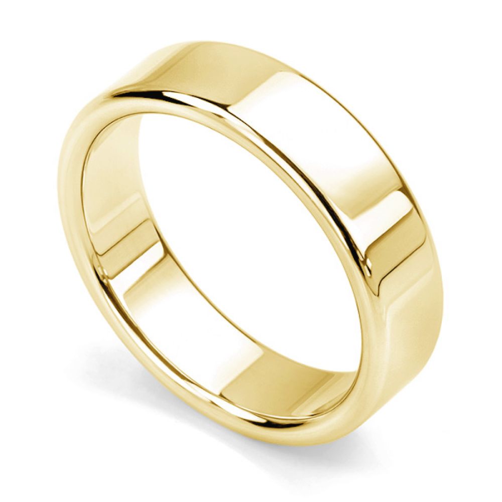 Rounded flat wedding ring yellow gold 6mm wide