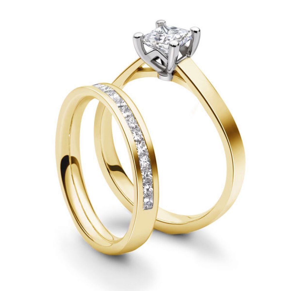 Platinum 4 Claw Princess Ring with Cathedral Setting - Yellow Platinum 4 Claw Princess Ring with Cathedral Setting - Yellow