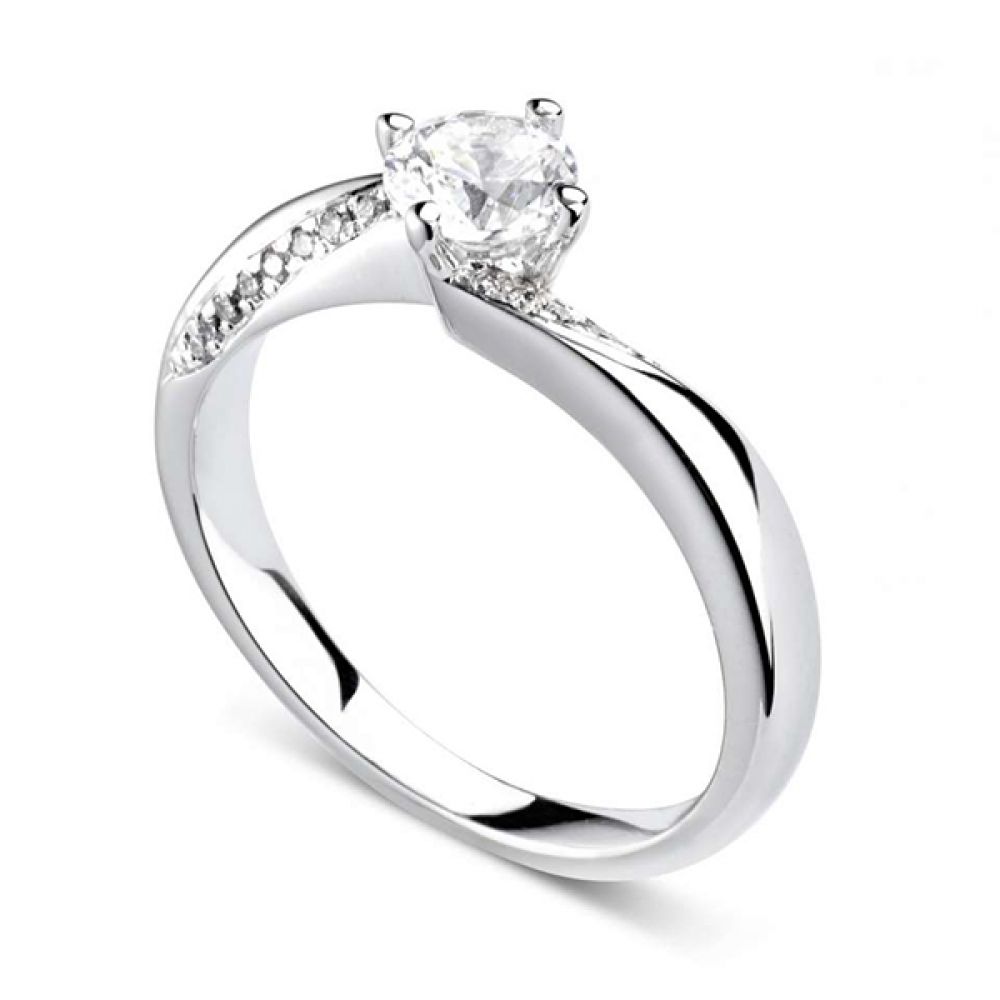 Burlesque 4 Claw Twist Engagement Ring - White Gold