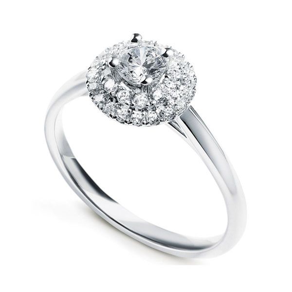 4 Claw Diamond Ring with Tiered Twin Diamond Halo Main Image