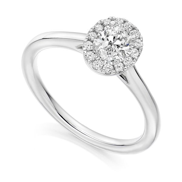 Oval Diamond Halo Ring with Plain Shoulders Main Image