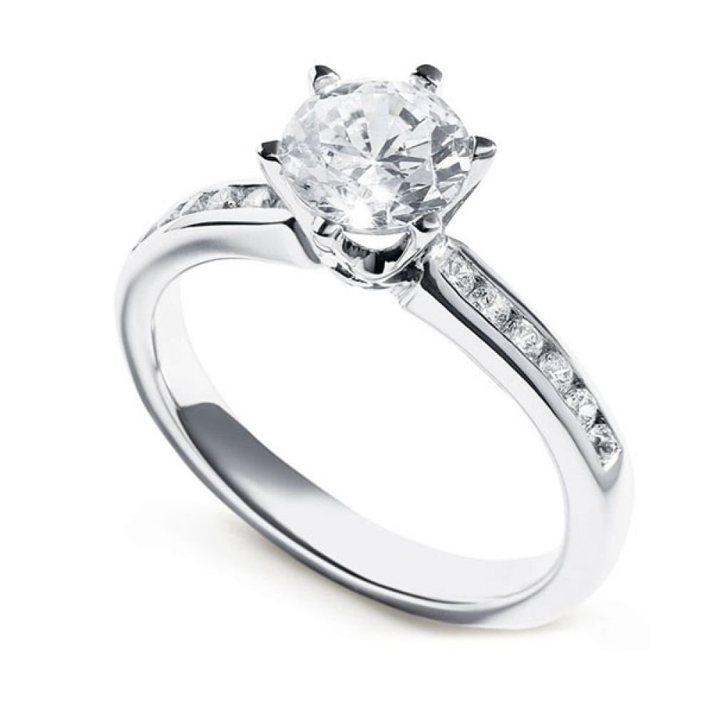 Tiffany Style 6 Claw Solitaire Ring with Diamond Shoulders