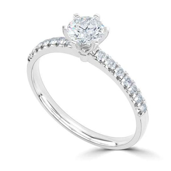 Tiffany Style 6 Claw Solitaire Ring with Diamond Shoulders Main Image