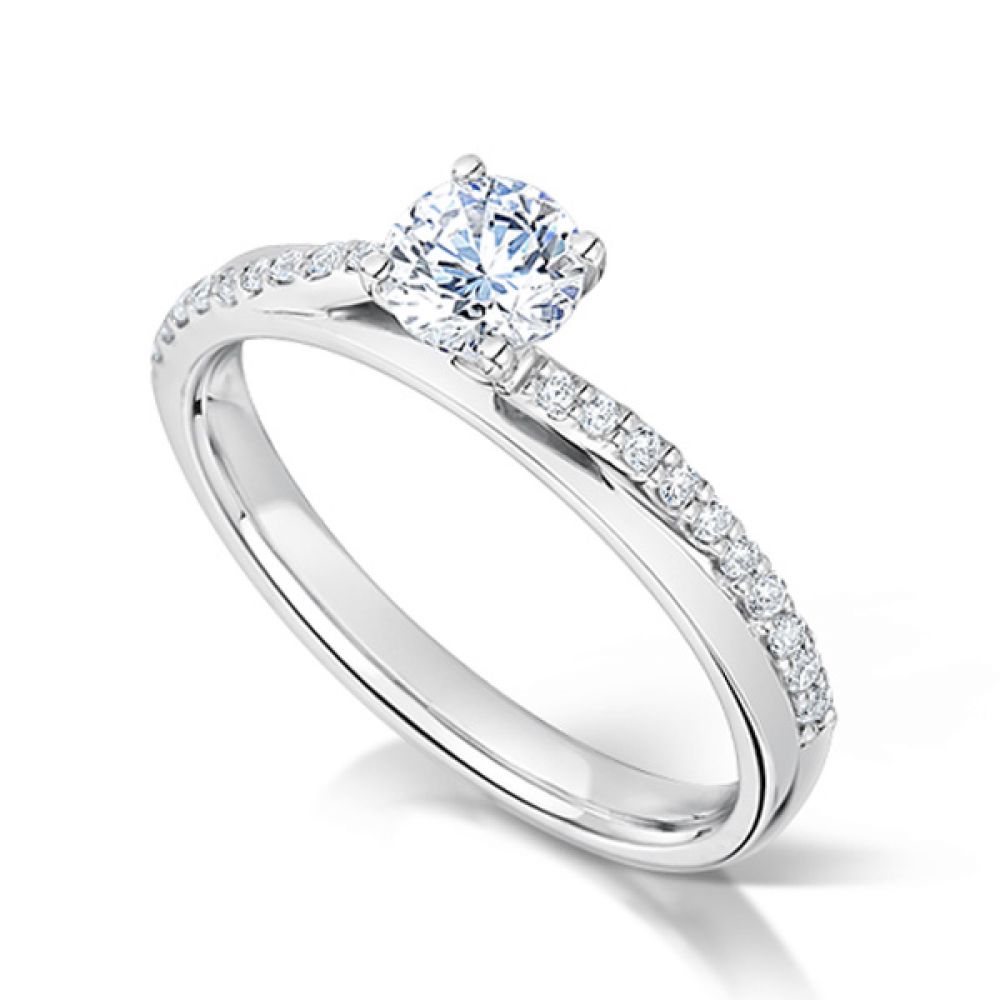 4 Claw Round Solitaire Offset Diamond Shoulders - Platinum 4 Claw Round Solitaire Offset Diamond Shoulders - Platinum