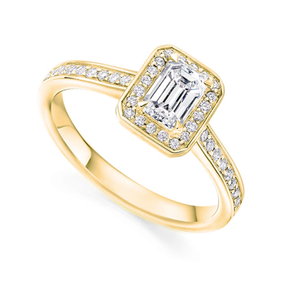 Legacy Inspired Emerald Cut Diamond Halo Ring Side View