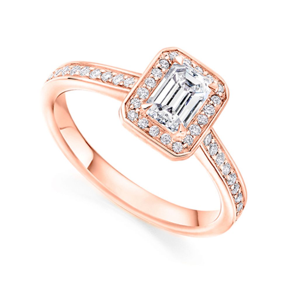 Legacy Inspired Emerald Cut Diamond Halo Ring Close Up Of Setting