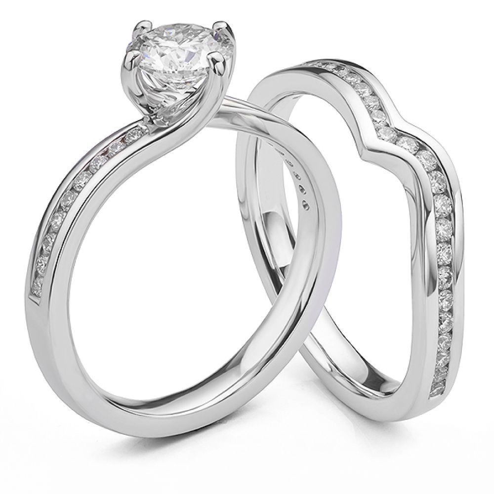 Twizzle twist engagement ring with diamond shoulders ring set alternative photo