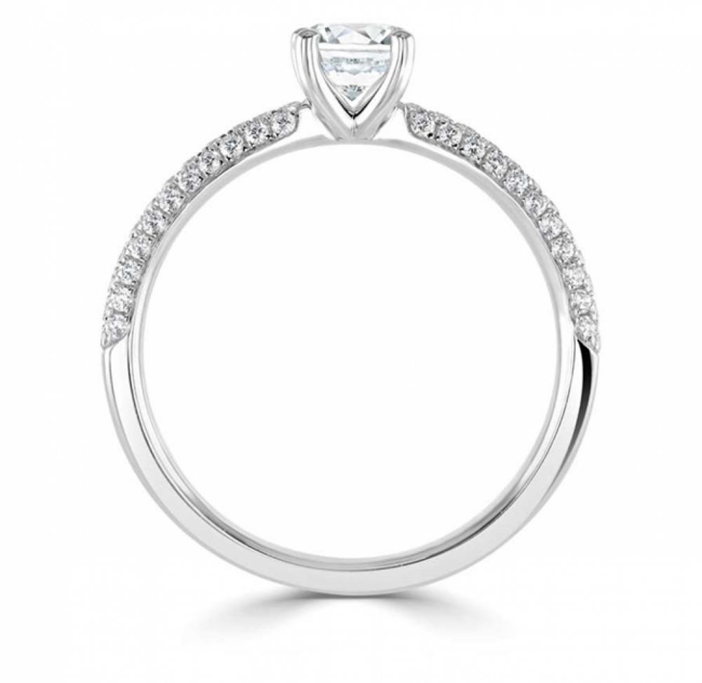 4 Claw Engagement Ring Micro-Pavé Domed Shoulders Front View 4 Claw Engagement Ring Micro-Pavé Domed Shoulders Front View