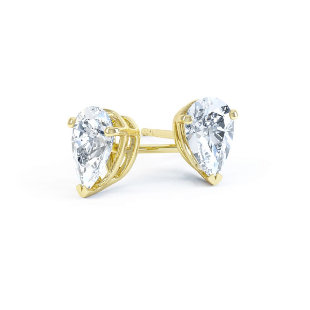 Pear Shaped Diamond Solitaire Earrings In Yellow Gold Pear Shaped Diamond Solitaire Earrings In Yellow Gold