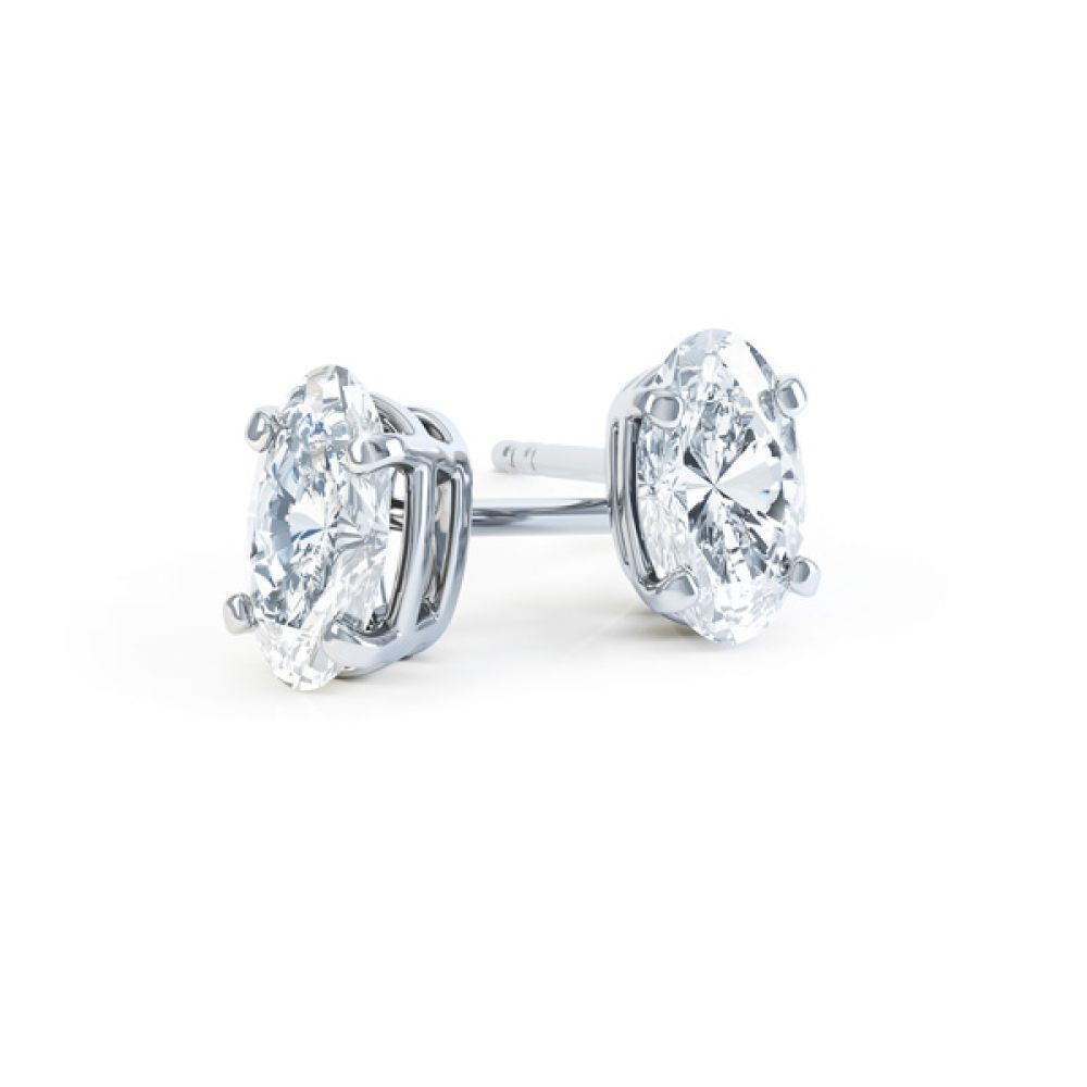 4 Claw Oval Solitaire Diamond Stud Earrings