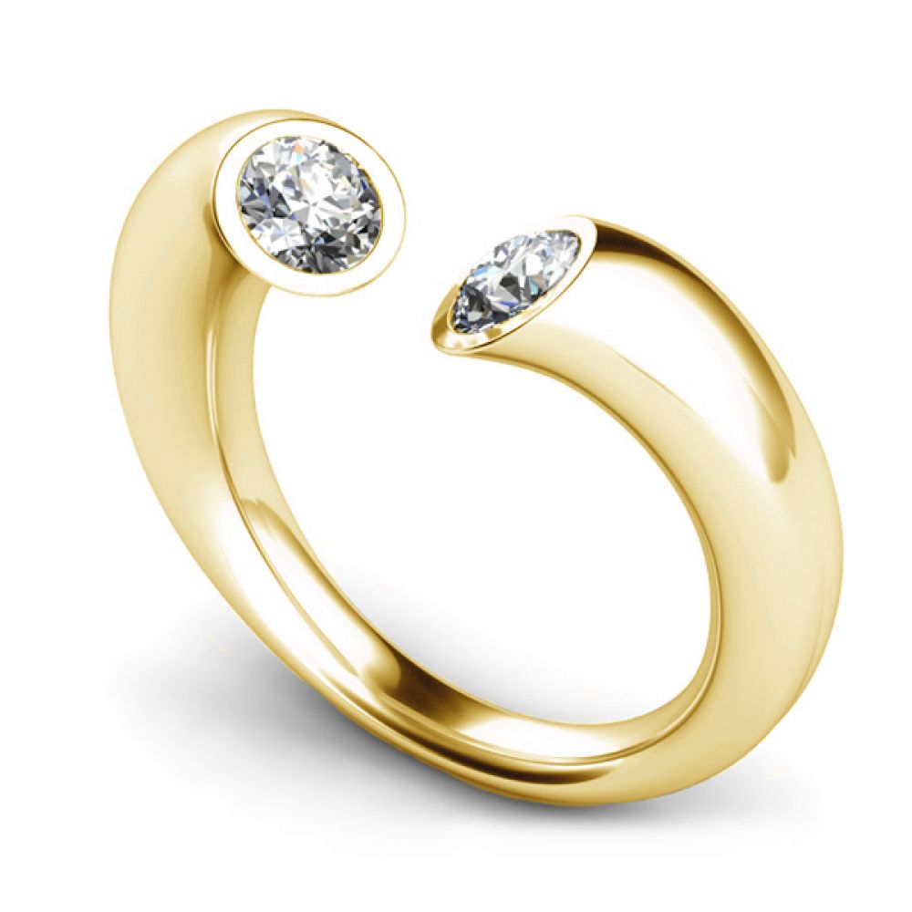 Unusual 2 Stone Rub-Over Diamond Engagement Ring Unusual 2 Unusual 2 Stone Rub-Over Diamond Engagement Ring Rub-Over Diamond Engagement Ring In Yellow Gold