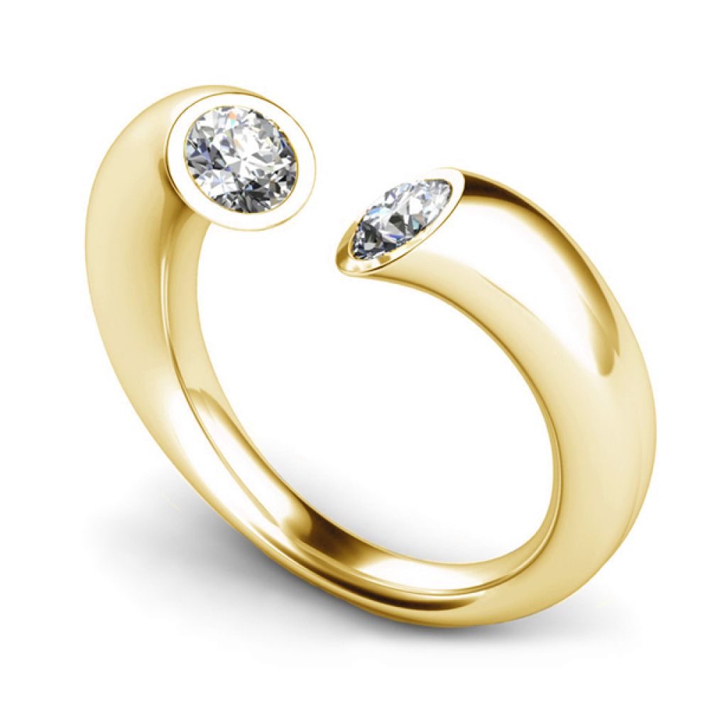 Unusual 2 Unusual 2 Stone Rub-Over Diamond Engagement Ring Rub-Over Diamond Engagement Ring In Yellow Gold