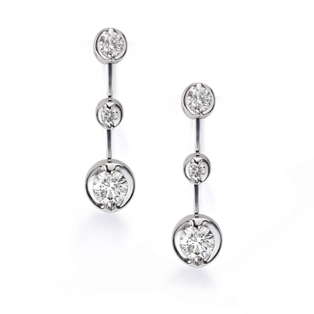 Cascading 3 Stone Diamond Drop Earrings Cascading 3 Stone Diamond Drop Earrings