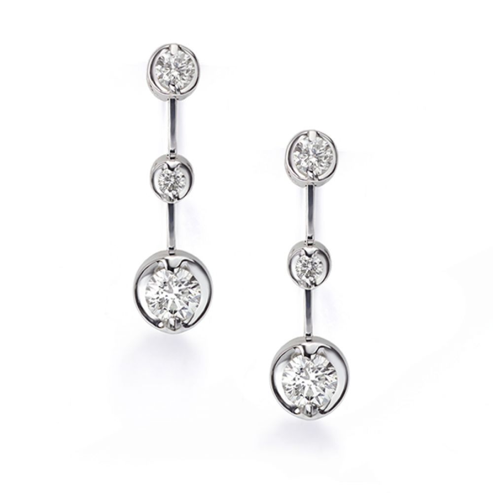 Cascading 3 Stone Diamond Drop Earrings