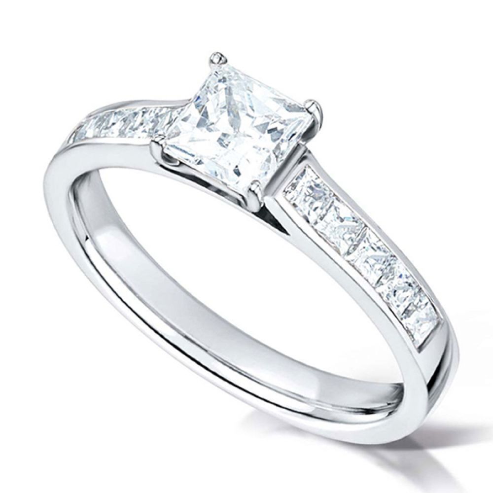 4 Claw Princess Ring with Channel Set Shoulders