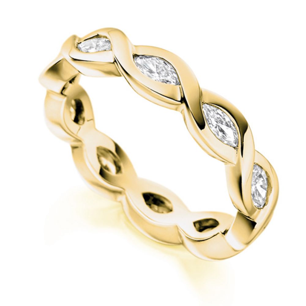 1 Carat Unique Marquise Cut Full Diamond Eternity Ring In Yellow Gold