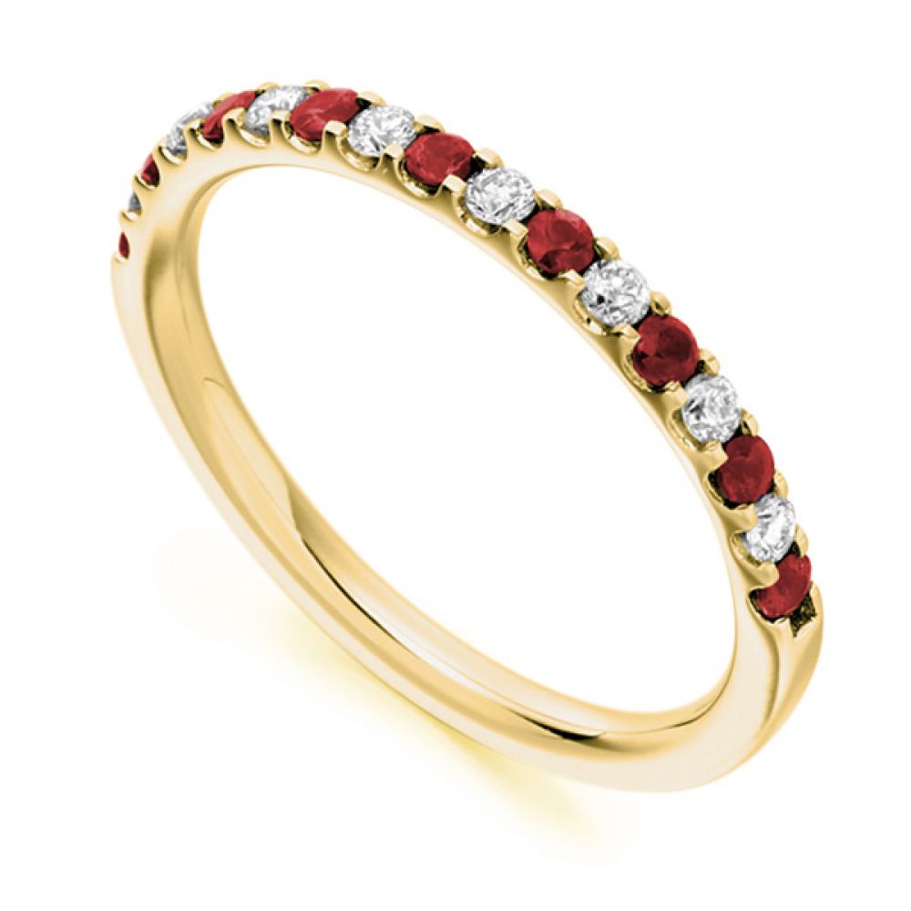 0.16cts Round Diamond & Ruby Half Eternity Ring In Yellow Gold