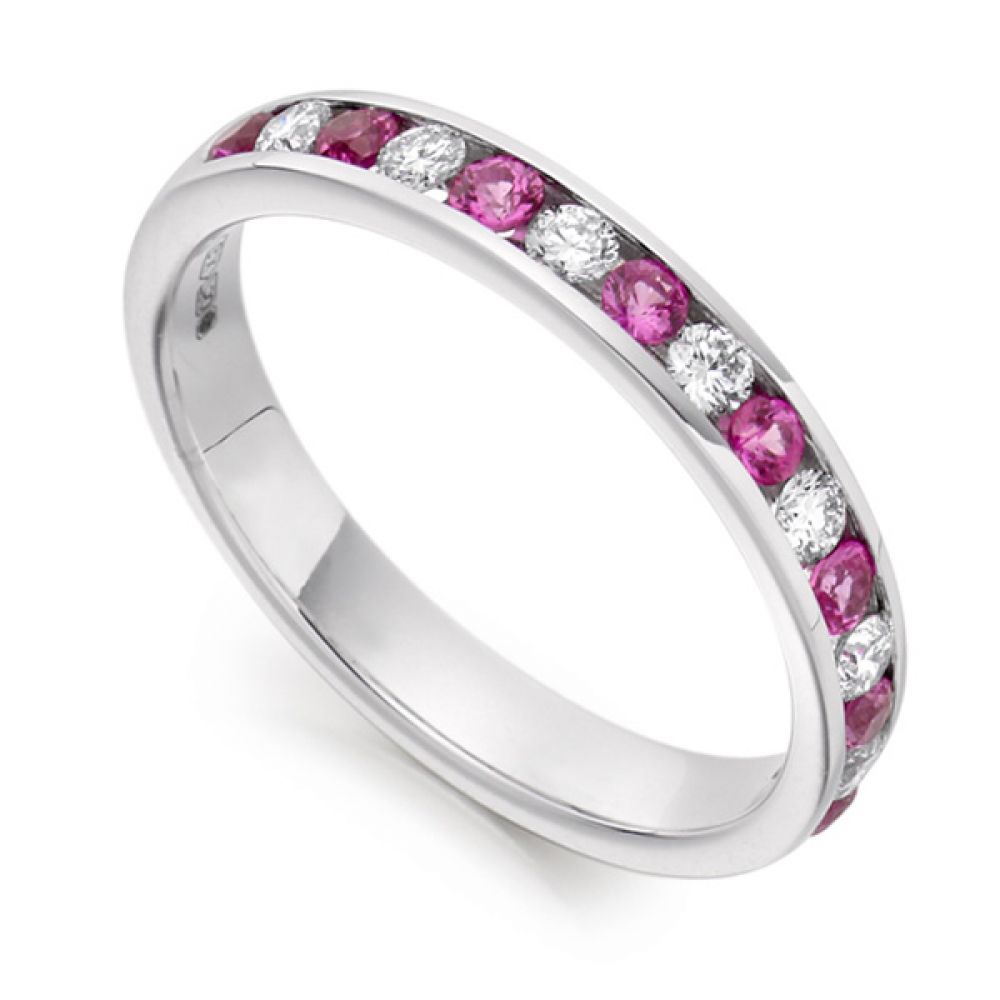 0.27cts Round Diamond & Pink Sapphire Half Eternity Ring