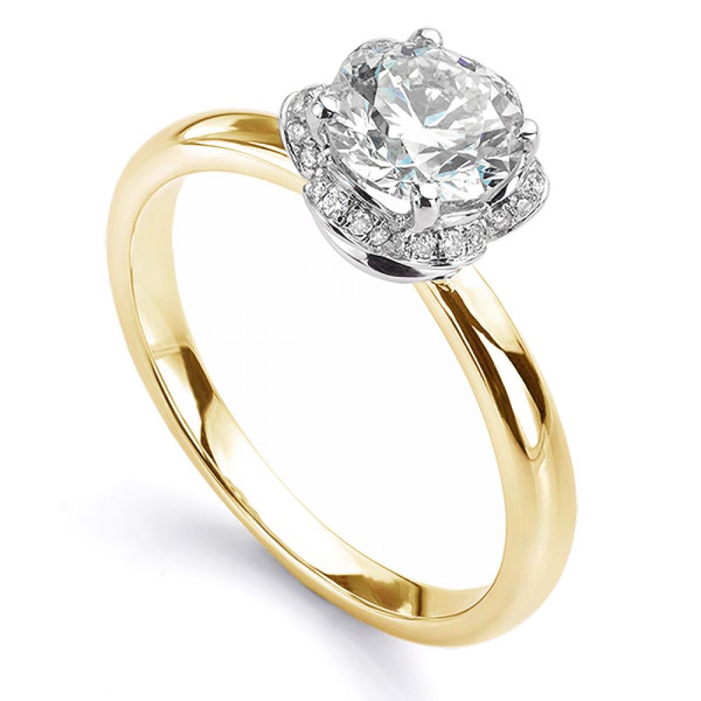 Tulip vintage diamond halo ring in yellow gold