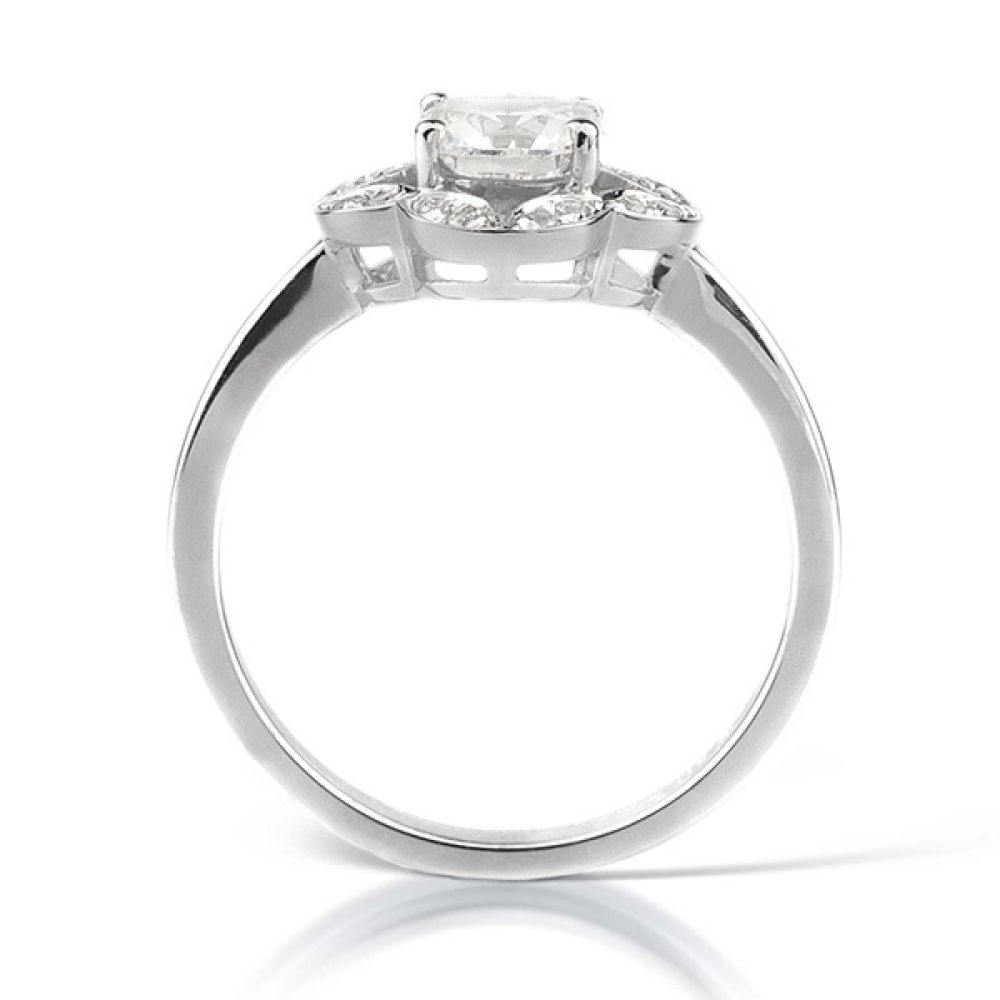Edwardian Style Vintage Halo Engagement Ring Side View Edwardian Style Vintage Halo Engagement Ring Side View
