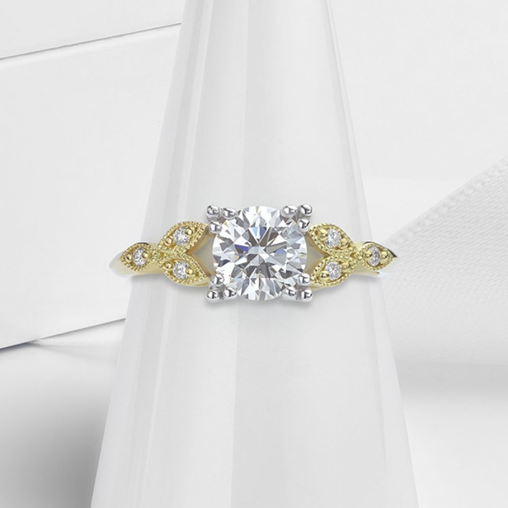 Fern Vintage 7 Stone Diamond Engagement Ring Shown on Display Cone Fern Vintage 7 Stone Diamond Engagement Ring Shown on Display Cone