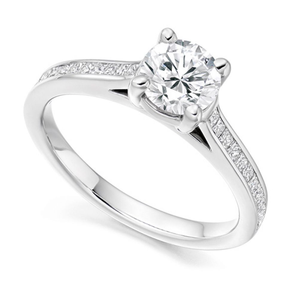 4 Claw Round Engagement Ring with Princess Shoulders