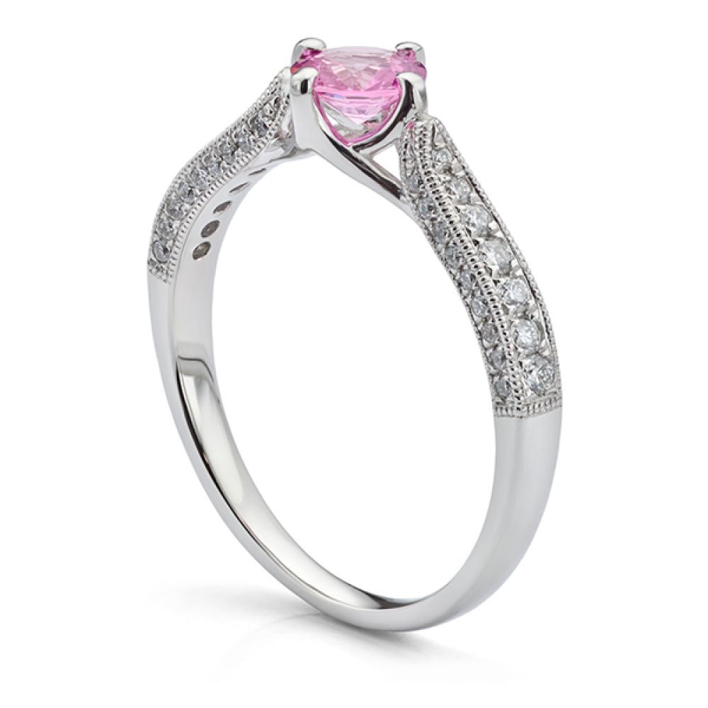 Vintage Solitaire Engagement Ring with Pink Sapphire Side View