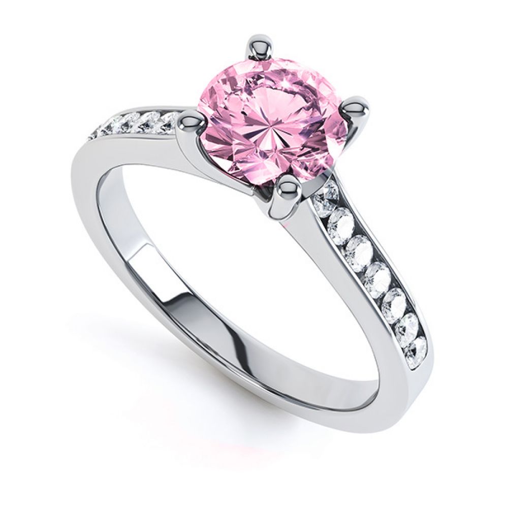 Round Pink Sapphire Solitaire Ring with Diamond Shoulders Round Pink Sapphire Solitaire Ring with Diamond Shoulders