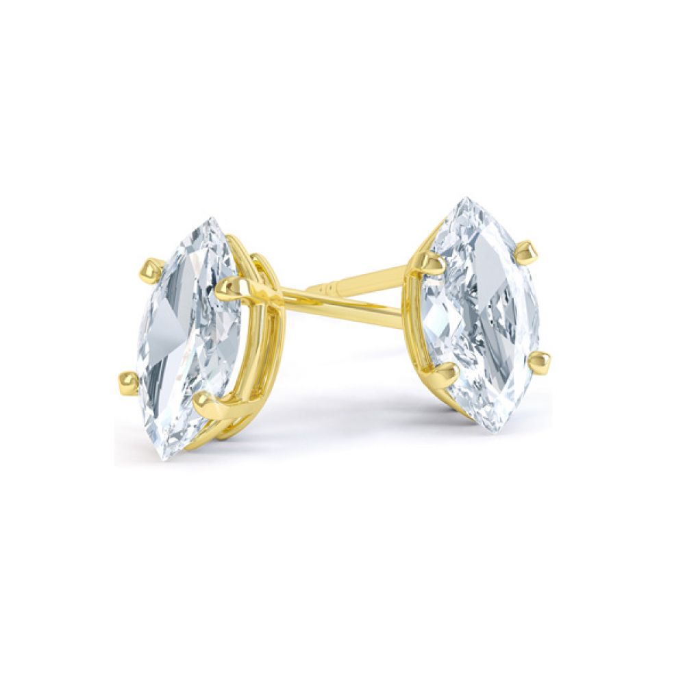 4 Claw Marquise Diamond Stud Earrings In Yellow Gold