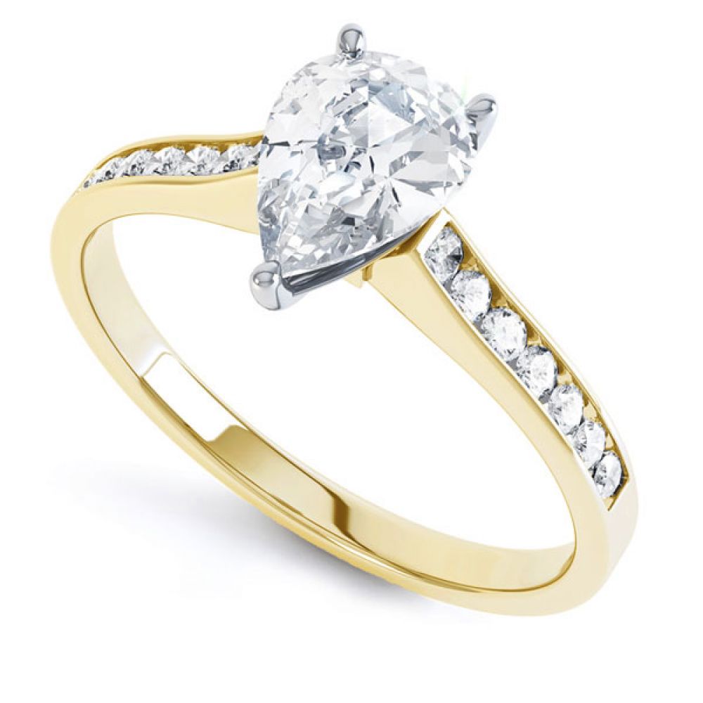 Pear-Shaped Diamond Engagement Ring with Diamond Shoulders In Yellow Gold