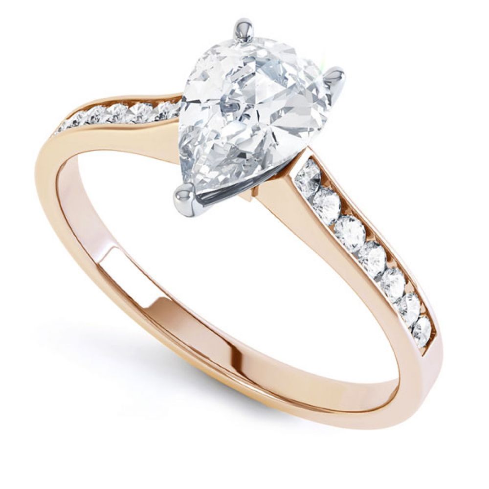 Pear-Shaped Diamond Engagement Ring with Diamond Shoulders In Rose Gold