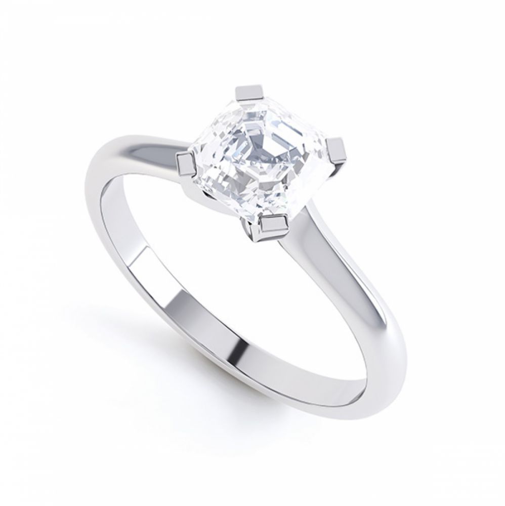 Asscher Diamond Solitaire Ring with 4 Square Claws