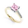 Pink Fliss Princess diamond engagement ring with diamond shoulders yellow gold pink sapphire Pink Fliss Princess diamond engagement ring with diamond shoulders yellow gold pink sapphire