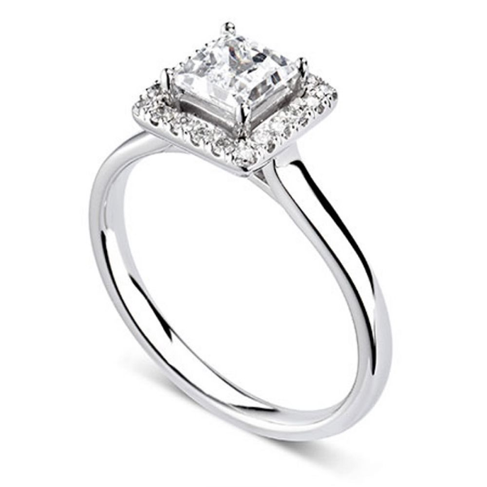 Square Princess Cut Diamond Halo Engagement Ring - Platinum