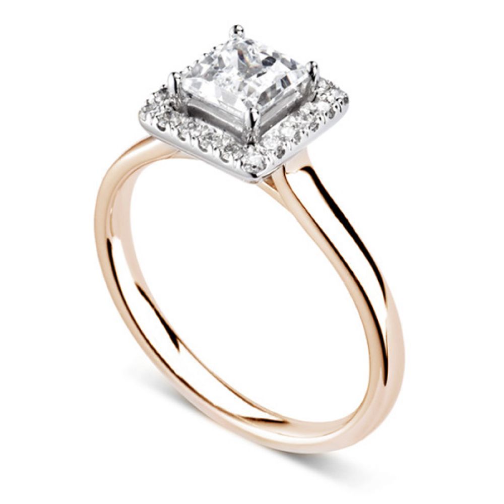 Square Princess Cut Diamond Halo Engagement Ring In Rose Gold