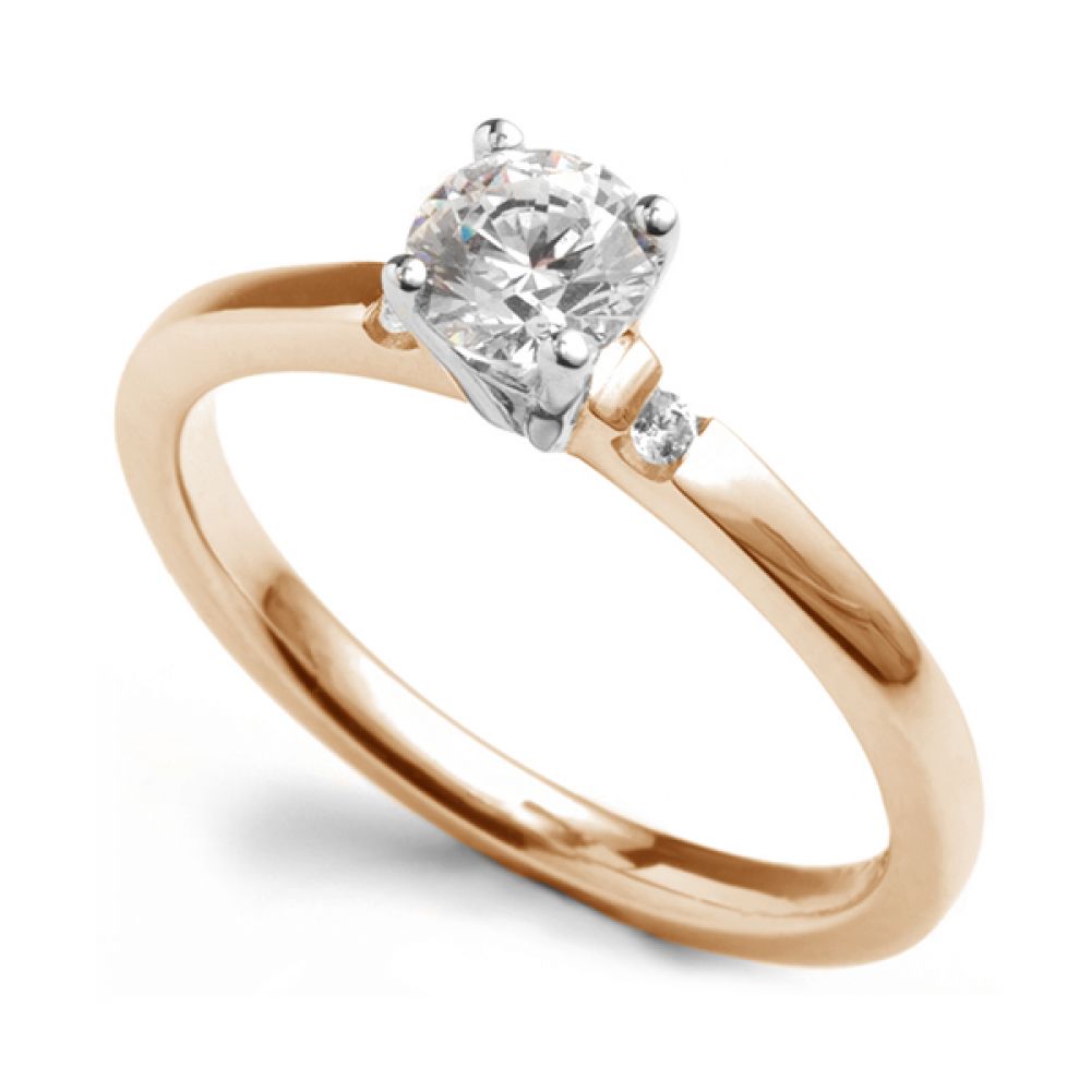 Accented Diamond Accented Diamond Shoulder Engagement Ring - Rose Gold Engagement Ring Shown On Finger