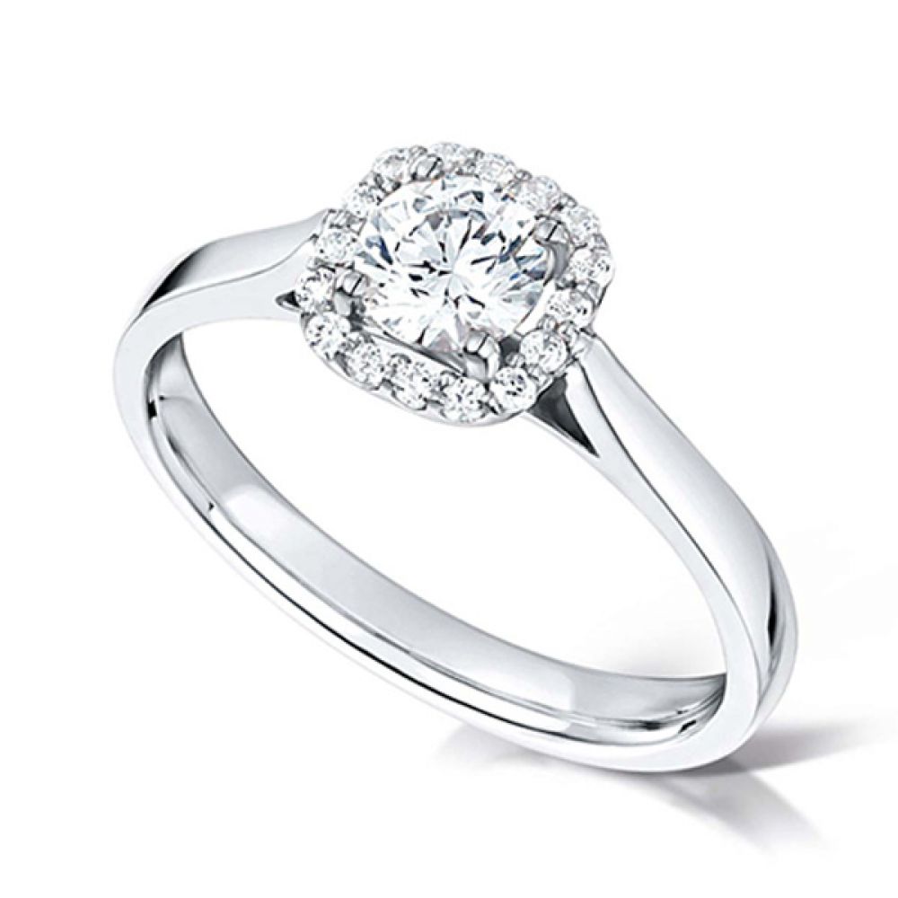 Round Brilliant Diamond Engagement Ring with Cushion Halo - Platinum Round Brilliant Diamond Engagement Ring with Cushion Halo - Platinum