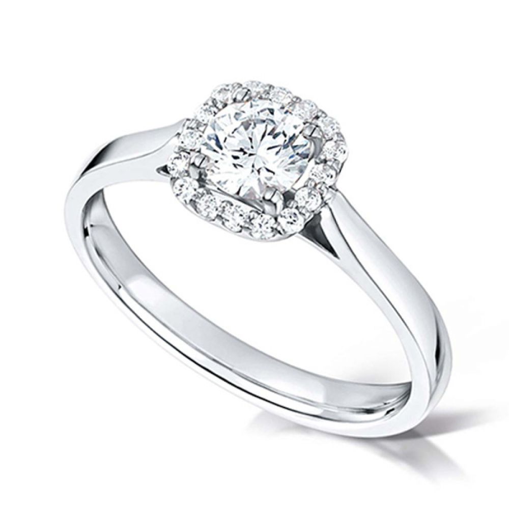 Round Brilliant Diamond Engagement Ring with Cushion Halo - Platinum