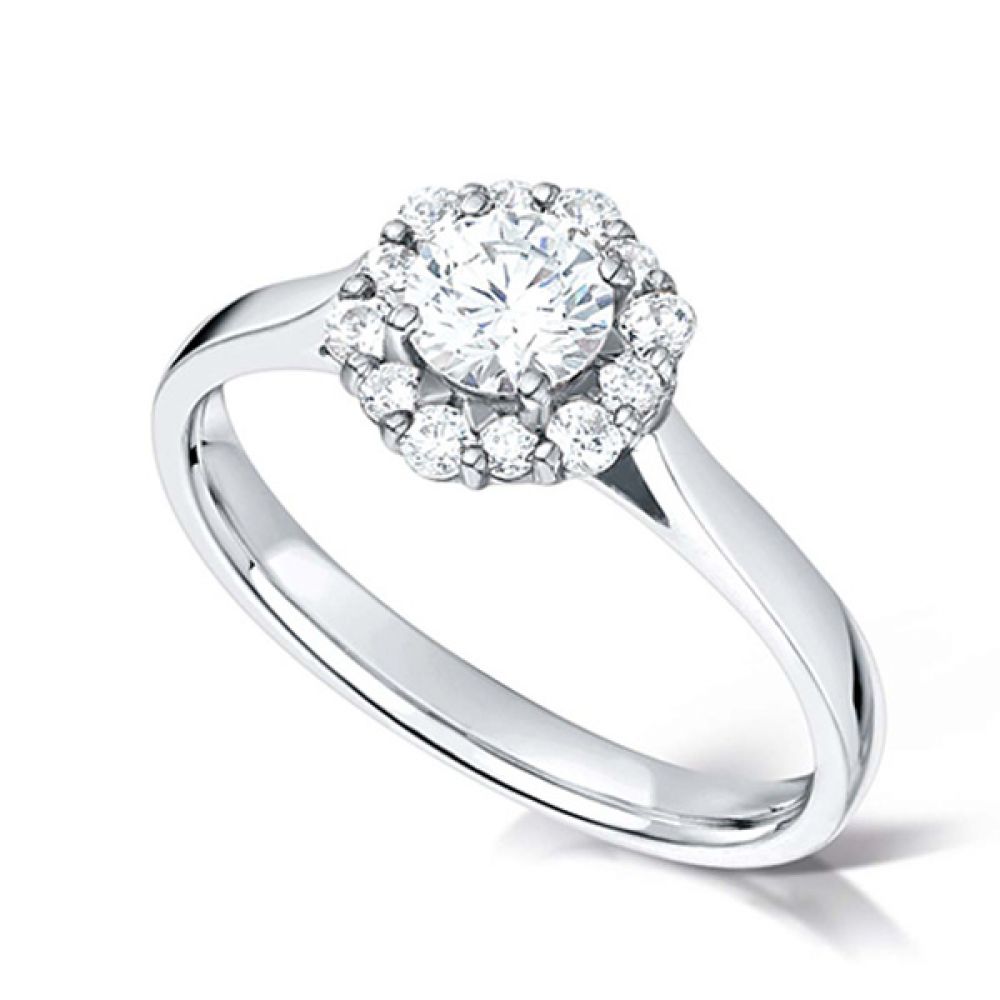 Unique Round Diamond Halo Engagement Ring - Platinum