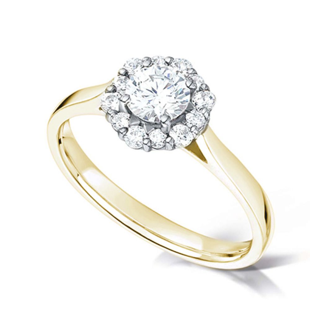 Unique Round Diamond Halo Engagement Ring - Yellow Gold